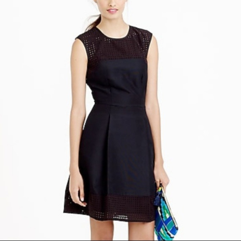 J CREW Sleeveless Perforated Fit & Flare Cocktail Dress in Black- Size 2